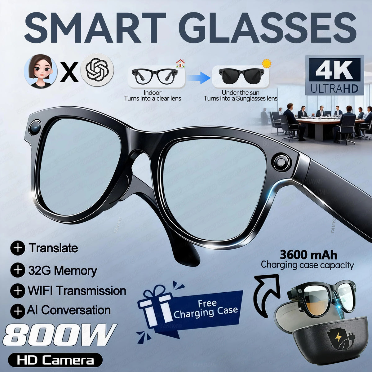 2026 New 8MP 4K HD Camera AI Glasses Men/Women