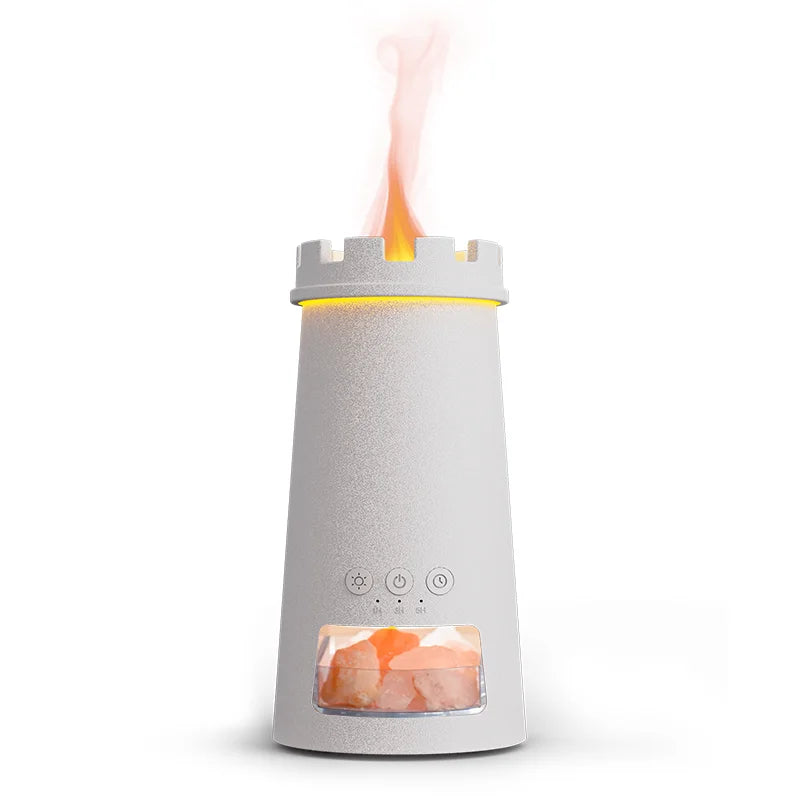 Lighthouse Aroma Diffuser with 7-Color Simulated Flames,Home Decoration, Natural Saltstone Diffuser, Air Humidifier for Bedroom
