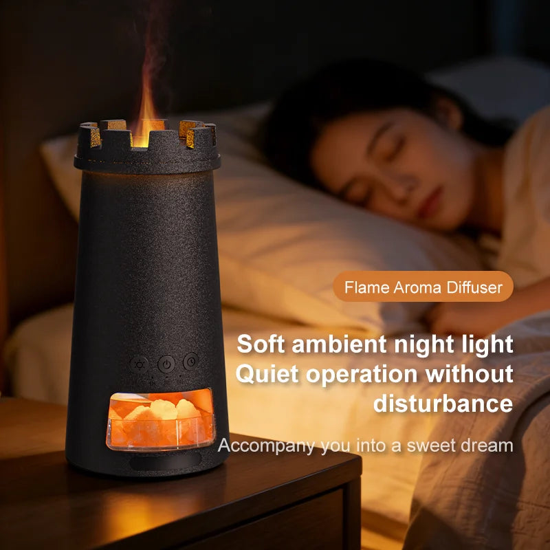 Lighthouse Aroma Diffuser with 7-Color Simulated Flames,Home Decoration, Natural Saltstone Diffuser, Air Humidifier for Bedroom