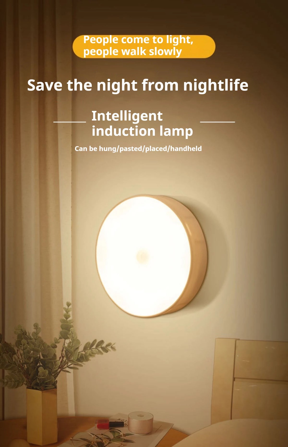 1 pc Motion Sensor Night Light - Wireless LED Detector Lamp for Bedroom, Staircase and Closet