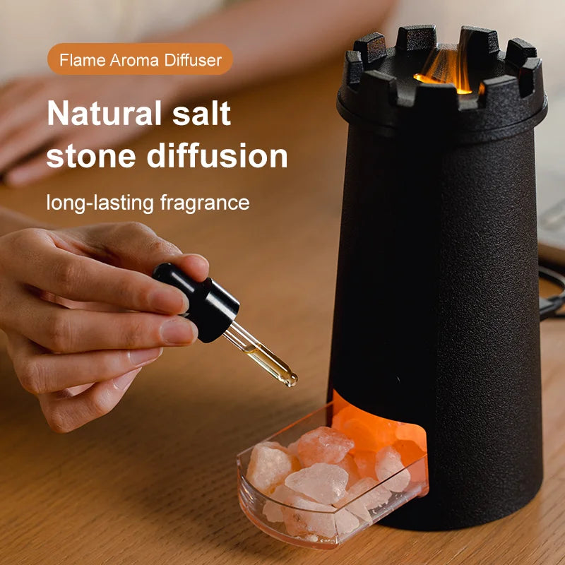 Lighthouse Aroma Diffuser with 7-Color Simulated Flames,Home Decoration, Natural Saltstone Diffuser, Air Humidifier for Bedroom