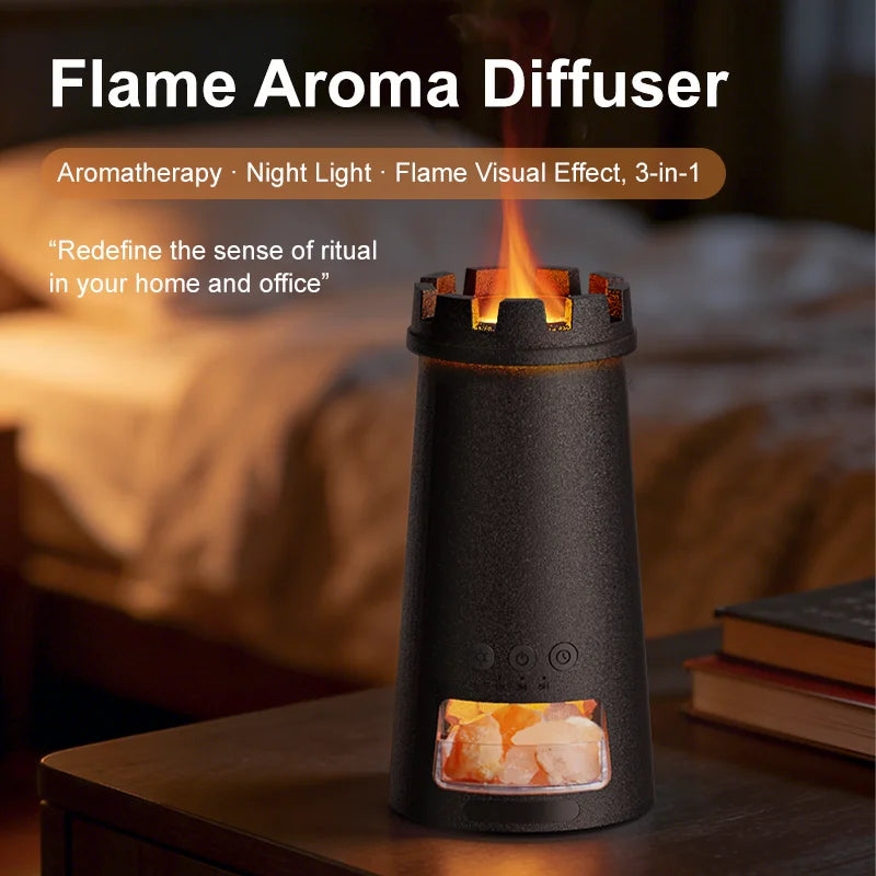 Lighthouse Aroma Diffuser with 7-Color Simulated Flames,Home Decoration, Natural Saltstone Diffuser, Air Humidifier for Bedroom