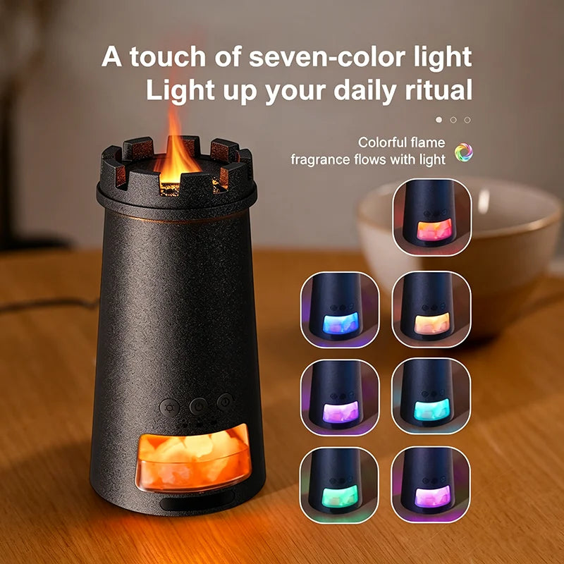 Lighthouse Aroma Diffuser with 7-Color Simulated Flames,Home Decoration, Natural Saltstone Diffuser, Air Humidifier for Bedroom