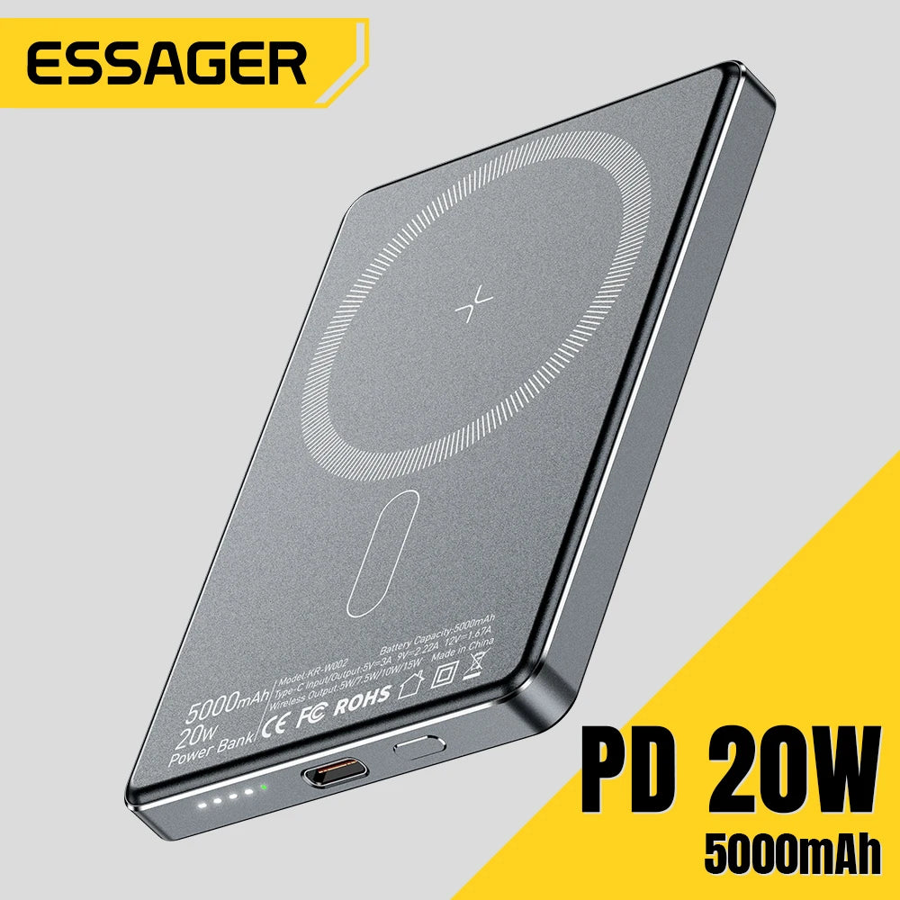 Essager Thin Wireless Power Bank Magnetic 20W 5000mAh Portable Fast Charging Magsafe For iPhone