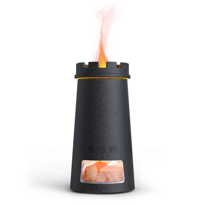 Lighthouse Aroma Diffuser with 7-Color Simulated Flames,Home Decoration, Natural Saltstone Diffuser, Air Humidifier for Bedroom